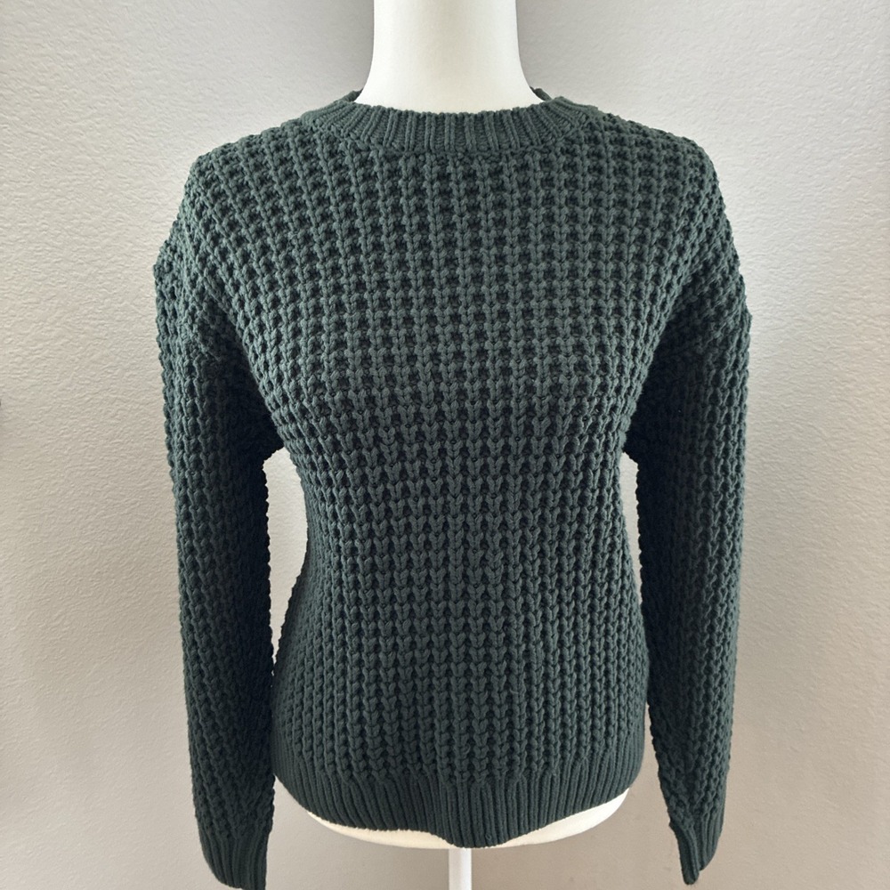 Abercrombie &‎ Fitch Chunky Waffle Knit Sweater Green Crew Neck Womens XS